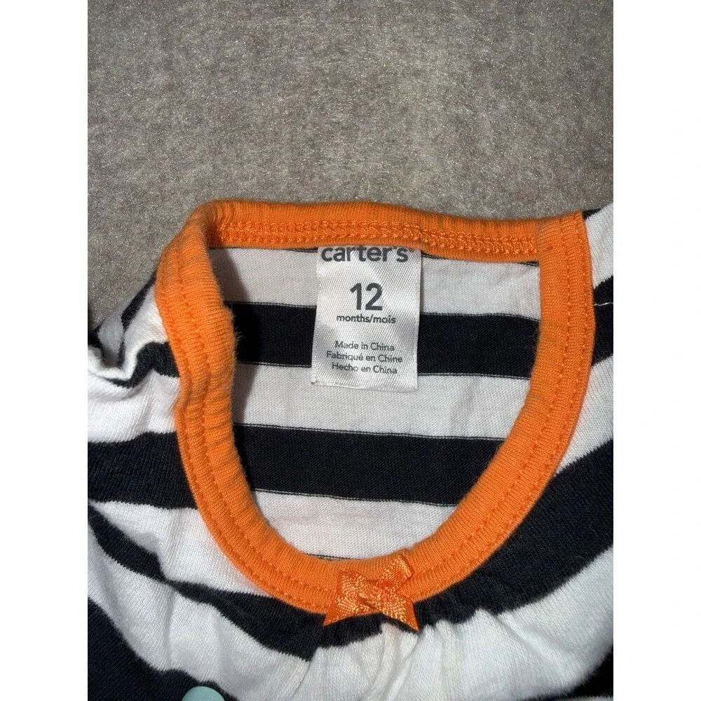 Carter's Girls 12 Months 2 Piece Halloween Pumpkin Striped Shirt Pants Orange